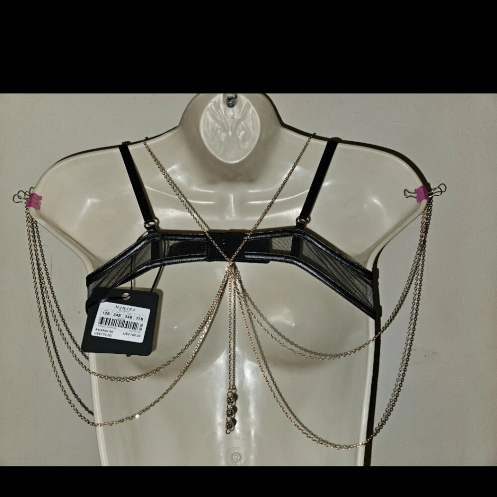 Honey Birdette Makara Bra black lace with gold chains NWT - Picture 9 of 9